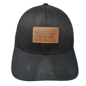Fly Racing Leather Patch Fitted Hat Solid Black XL Flexfit Vent Holes